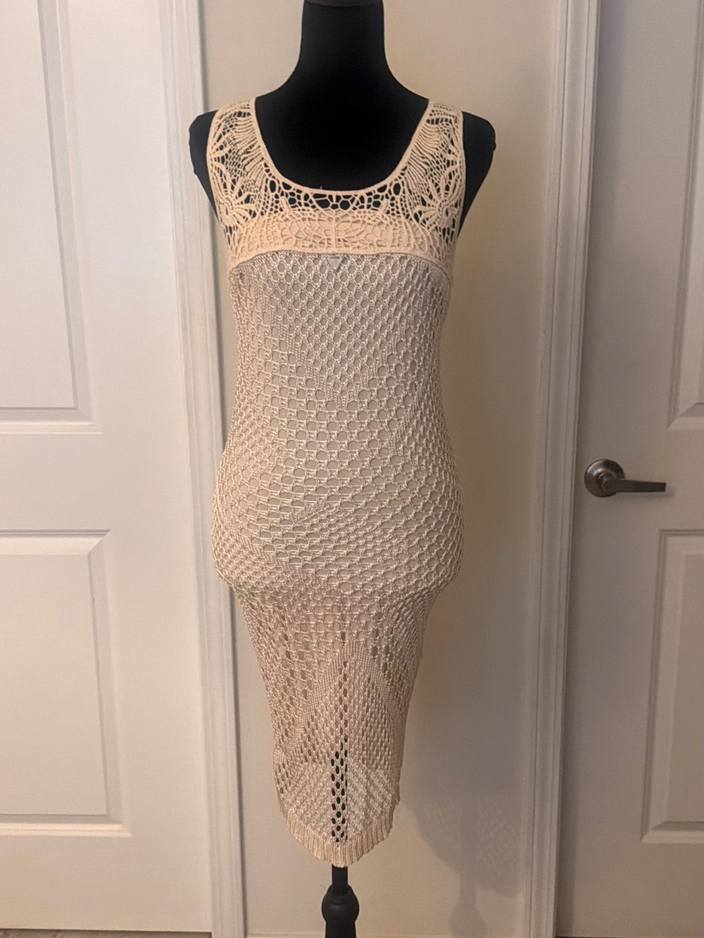 Guess Ylva Cream Open-Knit midi Dress